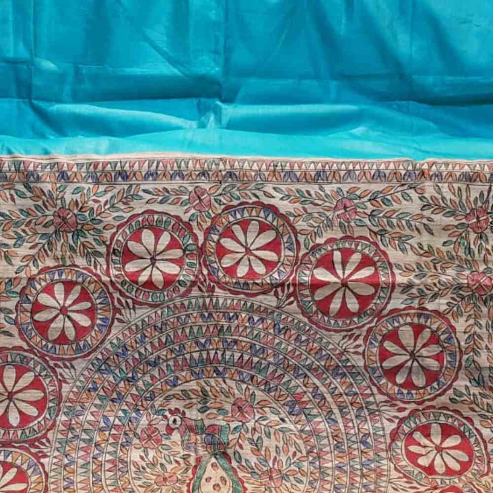 Tussar Saree with Madhubani Bride, Doli, and Kaahar Painting
